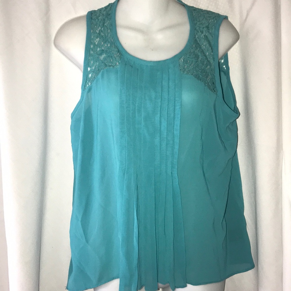 Nicole Miller | Teal Sheer Blouse L Sleeveless